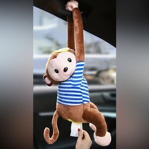 Pipi Monkey Tissue Box Blue and White Stripe hanging Monkey tissue box